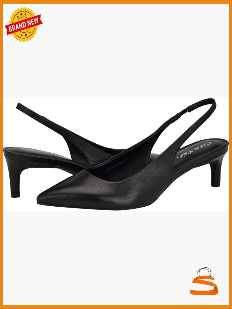 Kitten Heel Pointed Toe Leather Pumps With Adjustable Slingback, Lightweight,